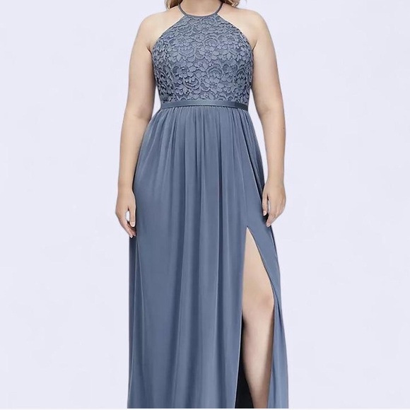 Elegant Blue Lace Halter Dress - Picture 1 of 15